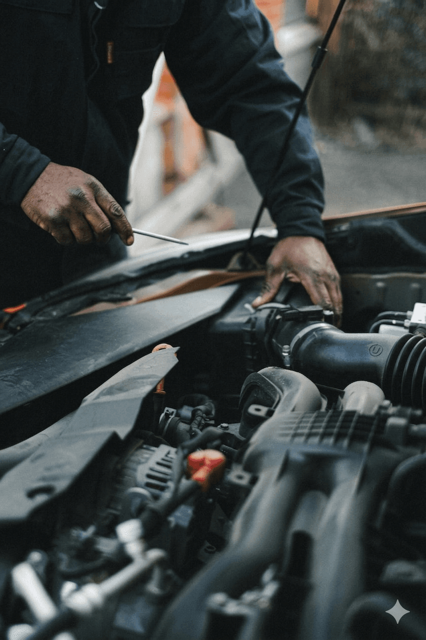 Mechanic inspecting a wheel